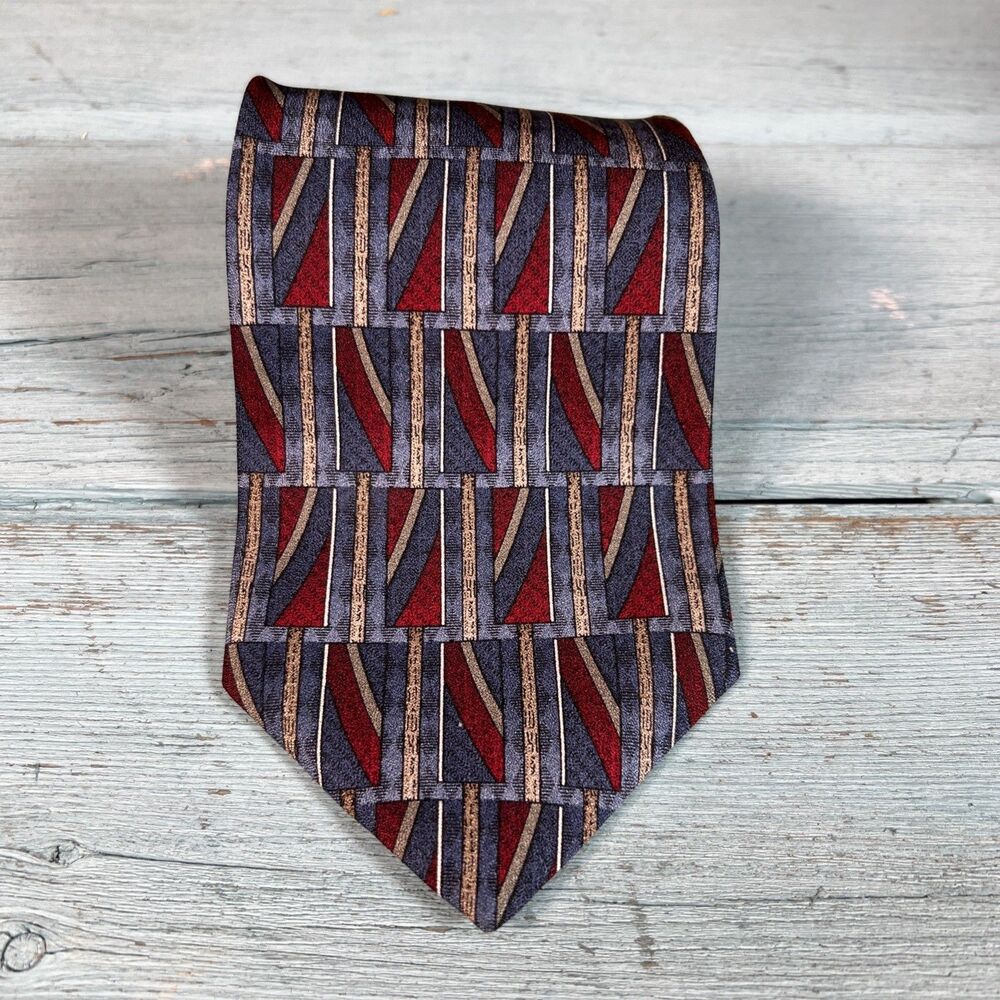 Gianfranco Ruffini Vintage Geometric Blue Red Gold Silk Tie